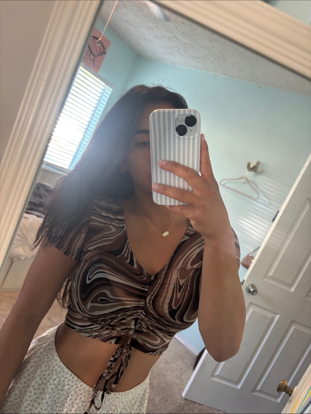 Mixed Elle Moods Brown Marble Ruched Crop Top
